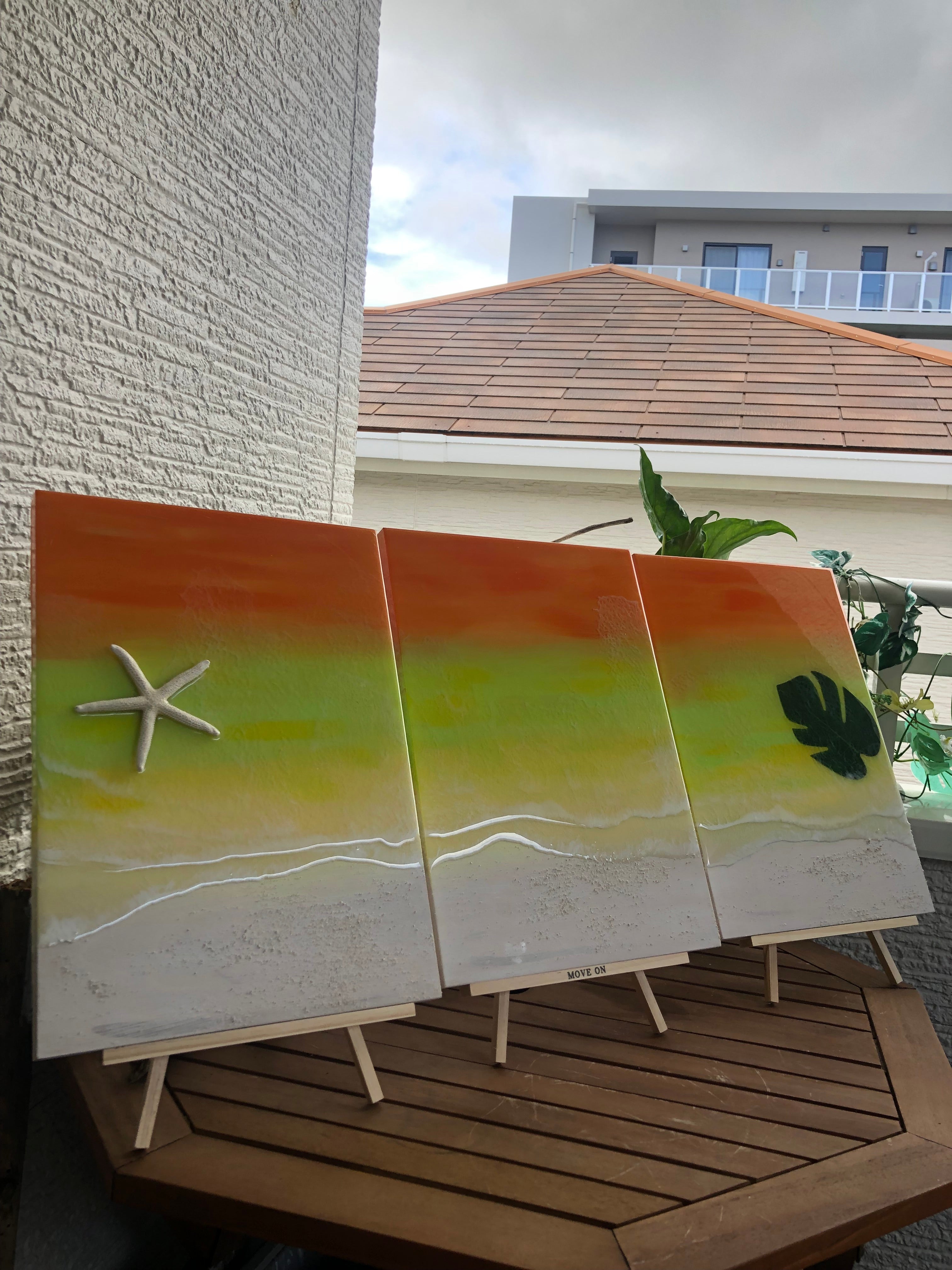 A3 レジンアート【Sunrise Waves】A3 ３枚１セット　　A3×3-02