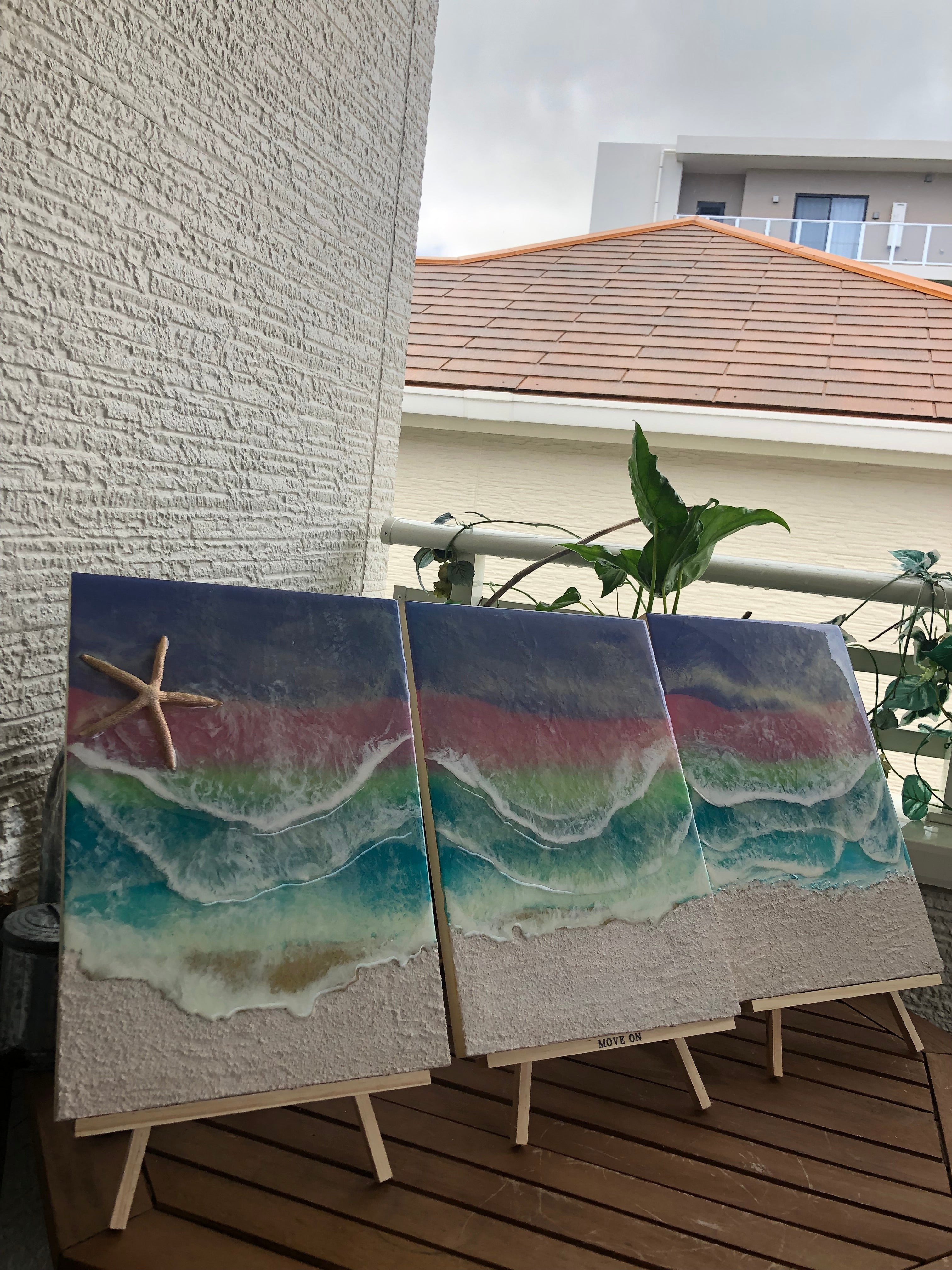B4 レジンアート【Sunrise Waves】 B4  ３枚1セット　B4 3-1